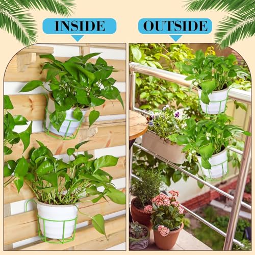 Image of Anti Rust Metal Hanging Planters for Balcony | Round Flowerpot Holder | Railing Planters, Fence Garden Flowerpot, Gamla, Flower Pots for Home and Garden (Green - Pack of 8)
