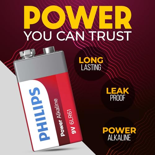 PHILIPS 9 Volt Batteries 8 Pack, Power Alkaline 9v Batteries Durable, Leak Proof, Long Lasting 9 Volt Battery for Smoke Detector, Reclosable Packaging to Have On Hand for Household & Office Needs.