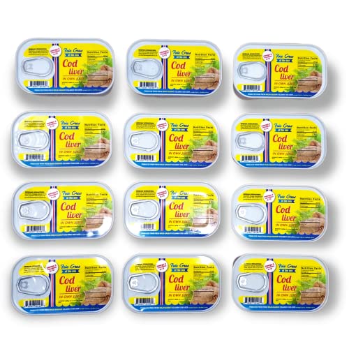 Interpage International Canned Cod Liver In Own Oil 4.3oz Natural Source of Omeaga-3 and Vitamins A&D, Produced from Fresh Wild Caught Cod (Pack of 12)