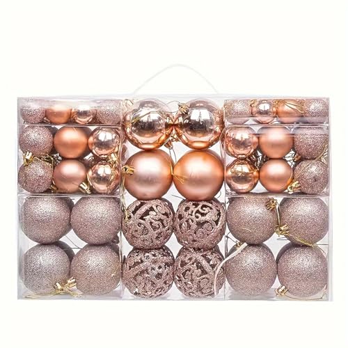 NJN 100pcs Christmas Ball Ornaments, Shatterproof Christmas Ornaments Set with Hand-held Gift Package for Xmas Tree(Rose Golden)
