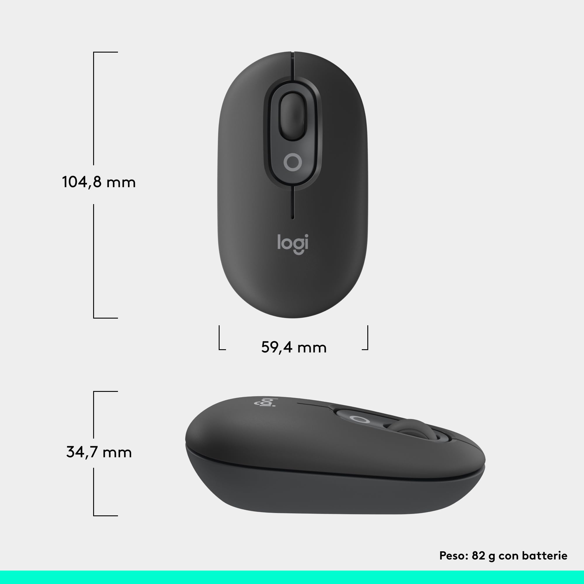 Logitech POP Mouse, mouse wireless Bluetooth compatto e portatile con pulsanti programmabili e clic discreti, Easy-Switch tra un massimo di 3 dispositivi, laptop, tablet, PC - Graphite