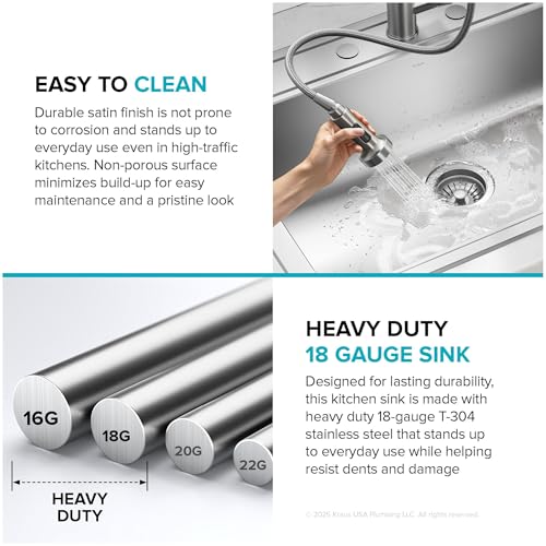 Image of KRAUS Premier 25-inch Drop In /Top Mount Single Bowl 18-Gauge Stainless Steel Kitchen Sink with Strainer, KTM101-25