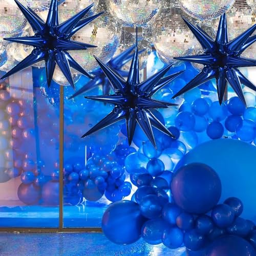 Image of TONIFUL 4 Pcs Star Balloons Navy Blue Foil Explosion Party Decoration | Large Mylar Star Balloon for Pastel Blue Party Decor Boys Birthday Wedding Bridal Shower Baby Shower Photo Booth Supplies