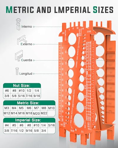 Bolt Gauge (Metric and SAE) - Bolt Sizer For Quickly Sizing Nuts And Bolts, Plastic Measuring Tool, Easy To Read Size And Thread Gauge