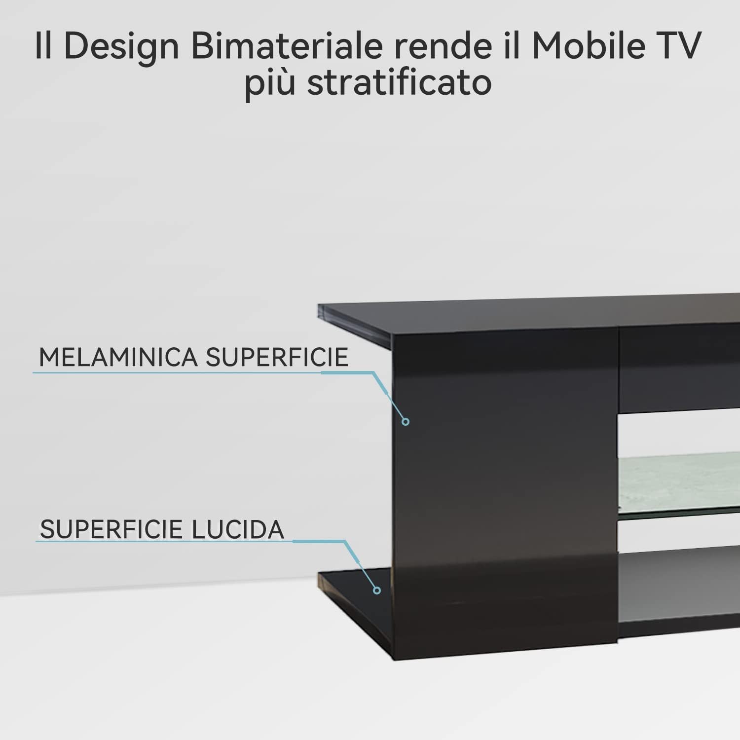 SONNI Mobile Porta TV Soggiorno 160x39x30cm, Mobiletto TV Nero, Mobile Sotto TV con illuminazione LED