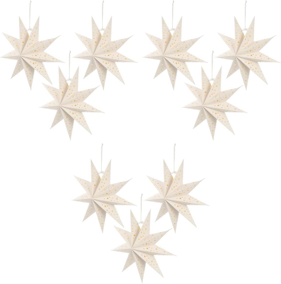 Lurrose 9pcs Paper Star Lanterns 9-Pointed Paper Stars Lampshade Star Hanging Lampshade for Weddings Christmas Party Decorations