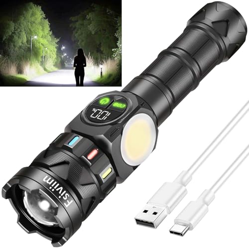 Fsiviim 7000 mAh Batterie Haute Capacité, Lampe Torche LED Ultra Puissante, 1000000 Lumens Lampe de Poche, Zoomable Lampe torche Puissante Rechargeable COB, 9...