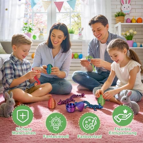 zhancydeal 4er Set 3D Drachenei mit Drache – 13 cm bewegliche Gelenke Drachen spielzeuge, Kristall Drachen, Ostereier, Ostergeschenke Kinder – Geeignet als Spielzeug ab 5/6/7/8/9 Jahre Jungen Mädchen