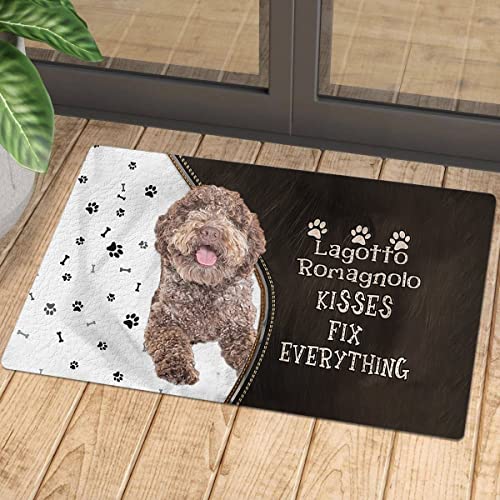 Funny Lagotto Romagnolo Kisses Fix Everything Doormat, Lagotto Romagnolo and Dog Paws Kisses Fix Everything Welcome Mat for Lagotto Romagnolo Lover, Anti-Slip Door Mat for Indoor/Entrance 16x24 Inch