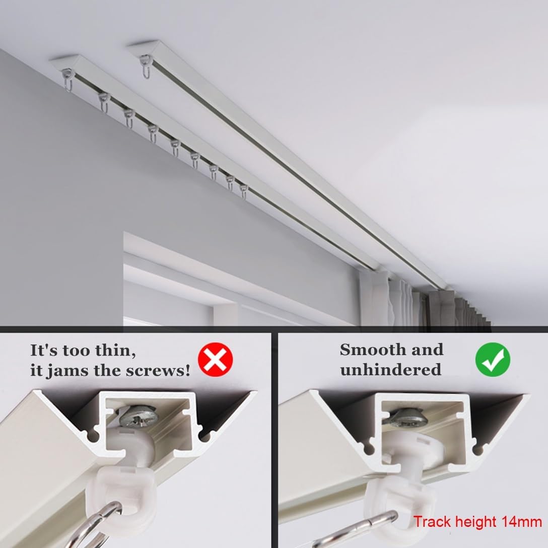 DMVWJR Aluminium Ceiling Track for Curtains (70-600cm), Curtain Single Track Ceiling Mount, Heavy Duty Sliding Curtain Rail Set(White,160cm)