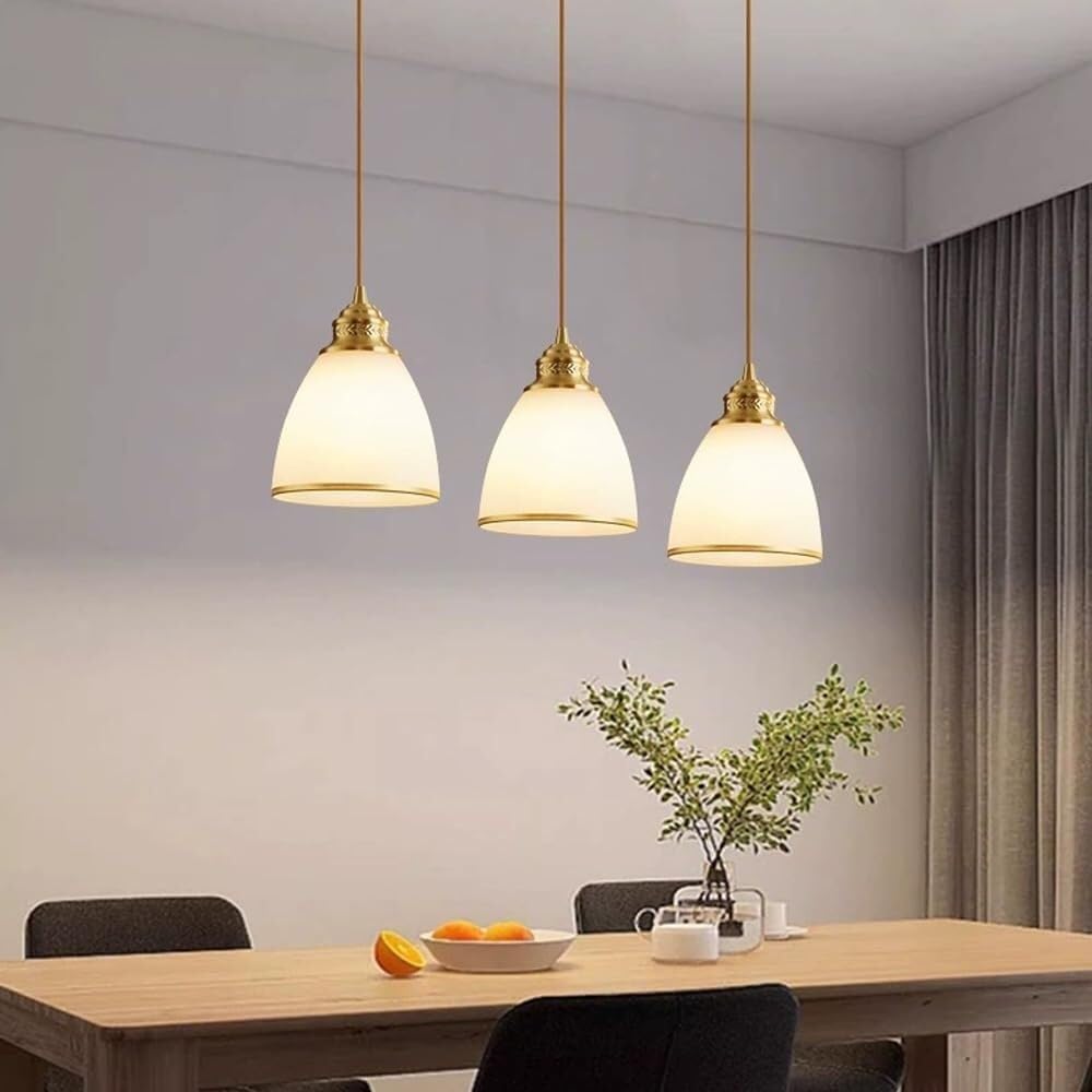 3-Lights Cone Pendant Light Milk Glass Hanging Lamp Black Gold Pendant Lighting for Kitchen Island Dining Room Cafe(Gold)