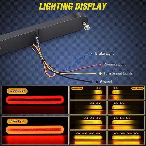 Image of Nilight Trailer Tail Light Bar with 3-in-1 Running Stop Turn Signals Brake Lights 2 Pack 9 Inch 100 LED Red & Amber Sequential Strip for Trailers RV Truck Boat Pickup SUV