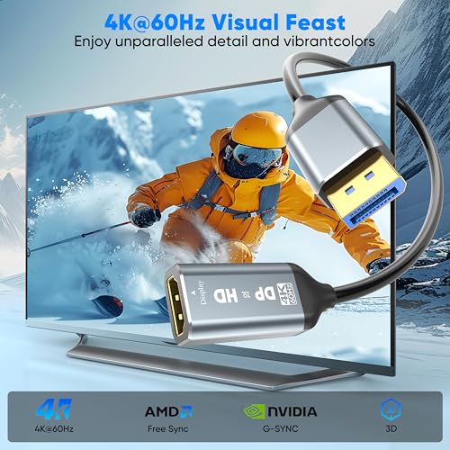 Image of 4K DisplayPort to HDMI Adapter, 2 Pack, Uni-Directional DP 1.2 to HDMI Adapter, Display Port (Source) to HDMI (Screen) Converter for Desktop PC Monitor HDTV, Compatible with AMD NVIDIA Dell HP Lenovo
