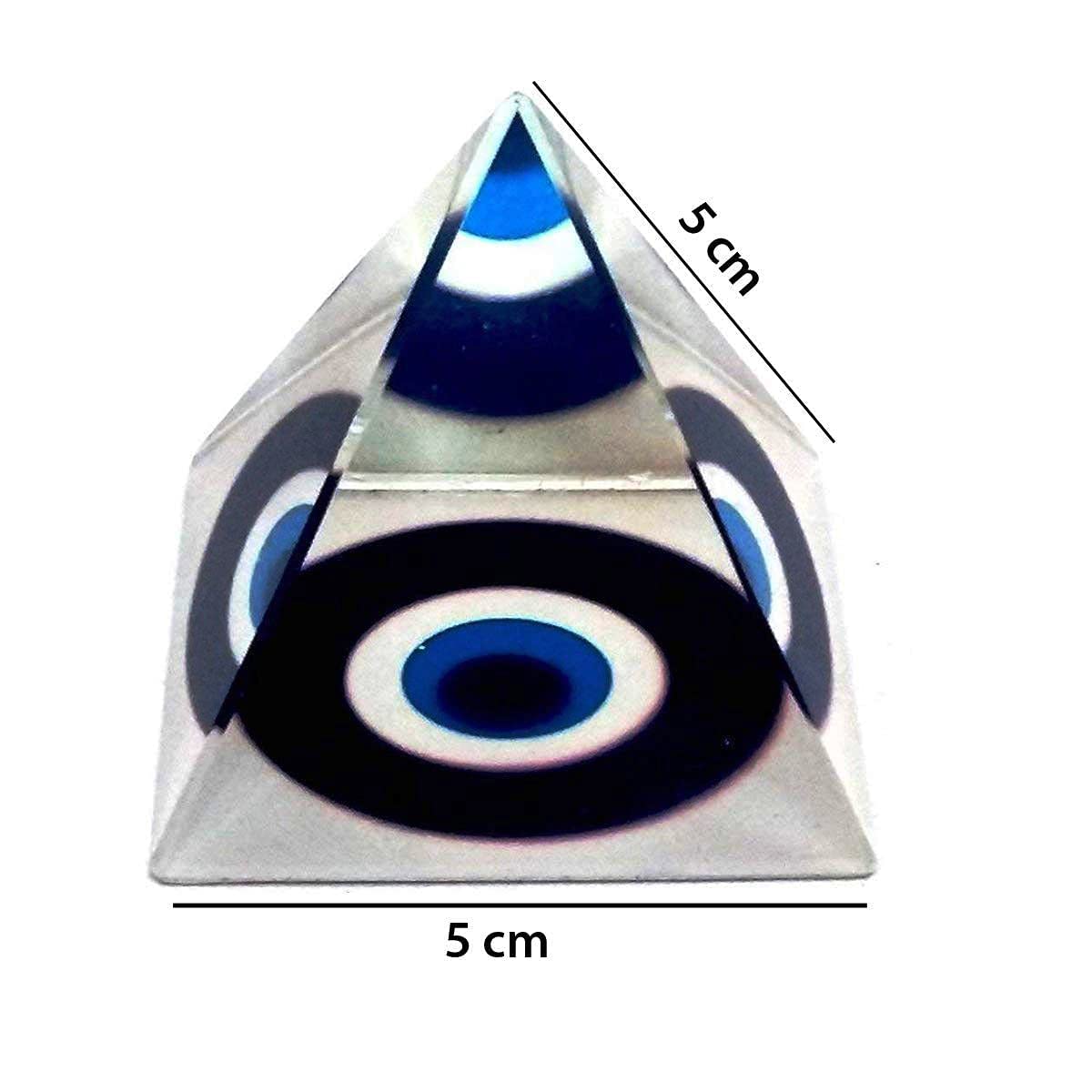 TEJ GIFTS - Evil Eye Crystal Glass Pyramid for Removing Negative Energy Vastu Correction & Spiritual Healing Nazar Suraksha Blue Eye (Evil Eye)