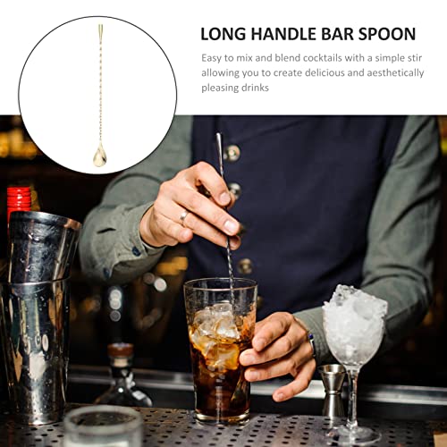 HEMOTON Metalen Opscheplepels Bar Cocktail Mixing Spoon Spiral Design Handgreep Roestvrijstalen Lepelbalkaccessoires Voor Roerende Gelaagdheid Blending Gold Ploated Roestvrijstalen Lepels - Image 6