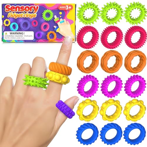 Sensory Fidget Rings for Kids - Stretchy Anxiety Relief Toys for Autism, ADHD, Stress - Quiet Classroom Fidgets for Focus, Skin Picking