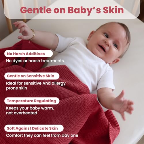 Image of 100% Organic Cotton Baby Knitted Blanket with Gift Box - Soft Toddler, Crib, Stroller Blanket - Neutral Swaddle and Receiving Blanket for Newborns, 30 inchx40 inch, Amberglow