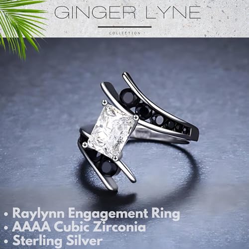 Raylynn Emerald Black Engagement Ring for Women by Ginger Lyne |Unique 925 Sterling Silver Wedding Ring for Her |Black and Clear Cubic Zirconia Faux Diamond Travel Promise or Bridal3