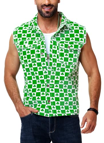 Image of AOBUTE Mens 4th of July Denim Vest American Flag Print Sleeveless Jean Jacket