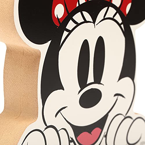 Image of Disney Minnie Mouse Head Shelf Sitter Decor | Chunky Wood Block Cutout for Kids' Bedroom, Play Room or Office