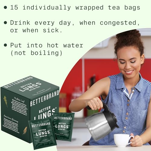 Betterbrand BetterLungs Detox Tea - 15 Herbal Tea Bags - Mullein Leaf, Ginseng, Elderberry, Ginger & Thyme for Lung Cleanse, Congestion Relief, Mucus Detox - Caffeine Free - Image 6
