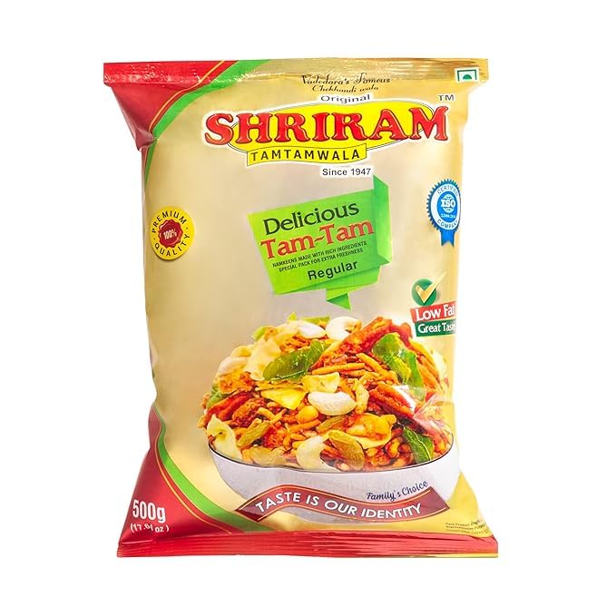 Image of SHRIRAM TAMTAMWALA Delicious Tamtam Regular Mixture Vadodara Tam Tam Bhel Mix Namken 500g Pack Of 1)