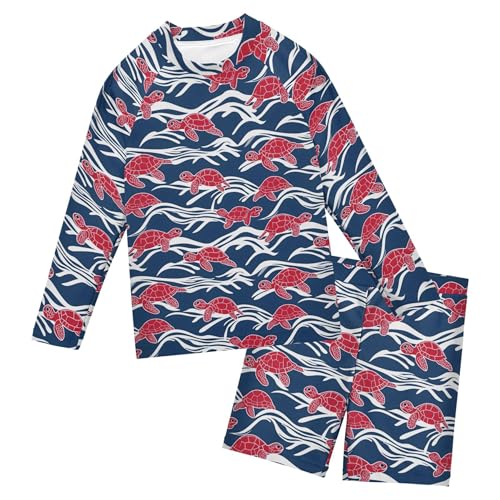 Sea Turtle Red Toddler and Baby Boys' 2-Piece Swimsuit Trunk, Long Sleeve Rashguard Bathing Suit B0403670