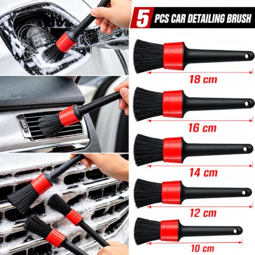 Image of 10pcs Auto Car Detailing Brush Set,Car Interior Cleaning Kit,Including 5pcs Car Detailing Brushes, 3pcs Wire Brush and 2pcs Different Soft Bristle dusting Brush for car Interior