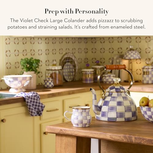 Image of MACKENZIE-CHILDS Enamel Colander, Large, Purple-and-White Violet Check