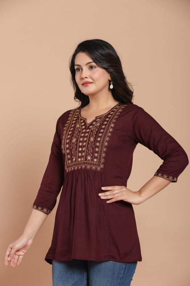 Image of Women Embroidered Anarkali Short Kurti | Stylish Casual Top | Trendy Ethnic Kurti for Women