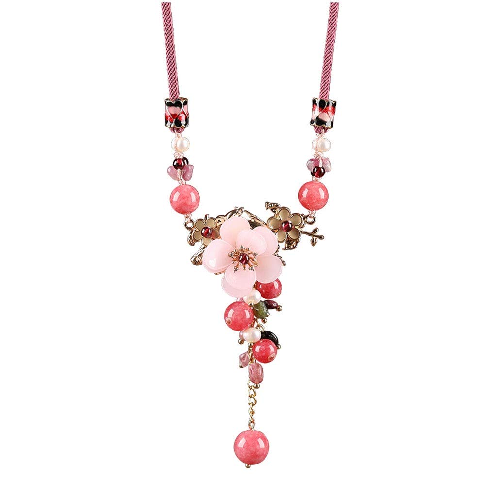 zxb-shop Necklace Chinese Style Garnet Pendant Necklace Pink Peach Blossom Pendant Ethnic Style Ladies Clothing Accessory Necklace Adjustable Necklace for Women