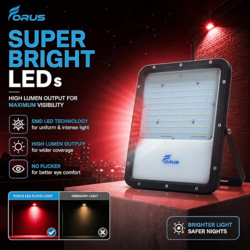 Image of Forus 200W LED Flood Light IP67 Waterproof, Red Outdoor Decorative Floodlight for Garden Decor, Landscape, Parking, Warehouse, High Mast Security Light with 4 Year Warranty