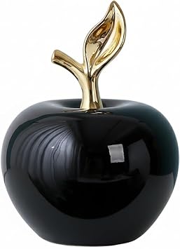 Ceramic Apple Decor Figurine, European Style Decorative Apple Sculpture for Entryway Living Room Bookshelf TV Stand Desk, Modern Home AccentBlack,Medium