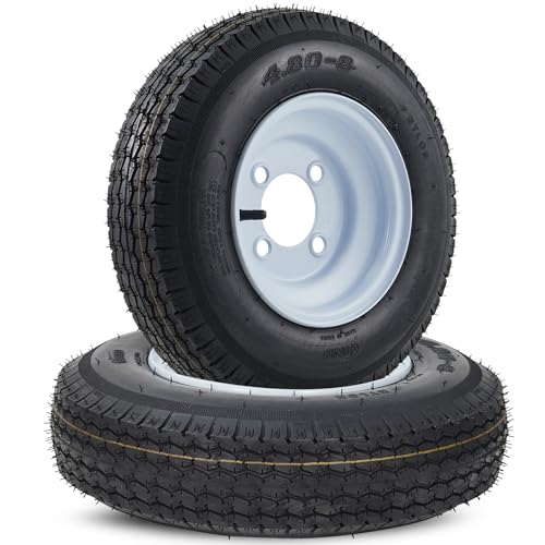 GarveeTech 2PCS 4.80-8 480-8 4.80 x 8 with 4 Lug Trailer Tire Max Load 760 LBS 90PSI Center Bore 2.85 2 Pack 4.80 8 Tires with 4 Lug on 4 inch Muti Function Lawn Mower & Tractor Turf & Boat Tire