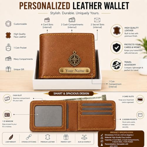 Image of Customized Wallet Combo Gift Set for Men | Faux Leather Wallet, Passport Cover & Keychain with Name & Charm | Personalized Gift for Birthday, Rakhi & Anniversary (Tan wkps)