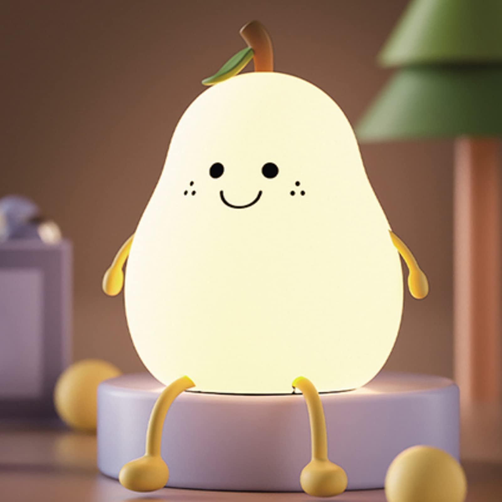 Amusingtao Cute Pear/Bunny Night Light - USB Rechargeable Multicolor LED Nursery Lamp for Kids' Bedroom