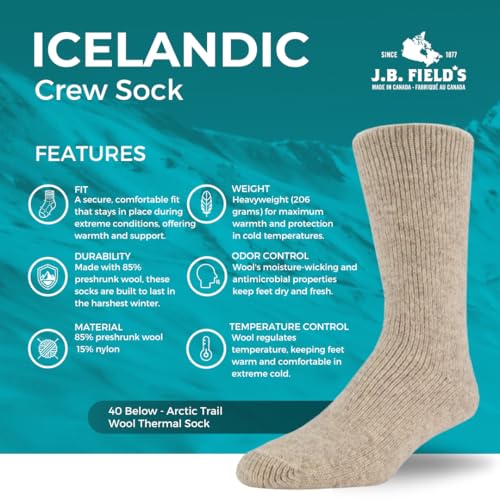 J.B. Field's -40 Below Arctic Trail Thermal Winter Socks for Hiking, Trekking & Outdoor Activity, 85% Preshrunk Wool2