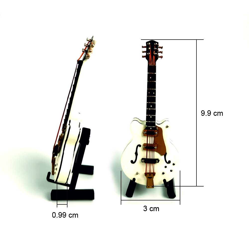 ALANO Mini Guitarra Eléctrica Blanca Modelo Guitarra De Madera 10cm Miniatura Árbol De Navidad Colgante Decoración Instrumento Musical Copia Regalo Con Estuche De Cuero Adorno De Navidad Decoración