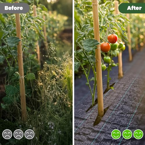 VOUNOT Unkrautfolie mit 30 Erdanker, 2mx10m, Anti-Unkrautgewebe Unterbodengewebe Bändchengewebe, Bodengewebe Wasserdurchlässig und Reißfestes, UV Stabil 100g/m²