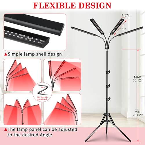 Image of Red Light Therapy Lamp with 4 Heads, 3 in 1 Infrared Light Therapy Device, Adjustable Stand, 660nm Red Light and 850nm Near Infrared Light for Face, Body,