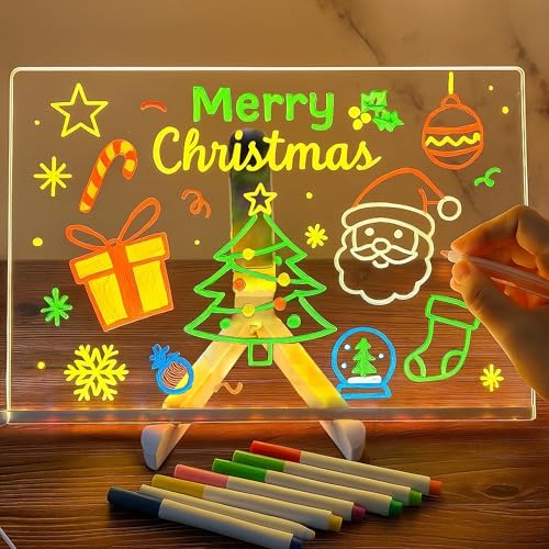 Tableau Lumineuse Message LED, Tableaus en Acrylique avec 7 Couleurs Stylo, Avec Support Réglable, D'écriture LED Lumineux Transparent, Essuyable, Tableau D'écriture, Mémo (30 * 20cm)
