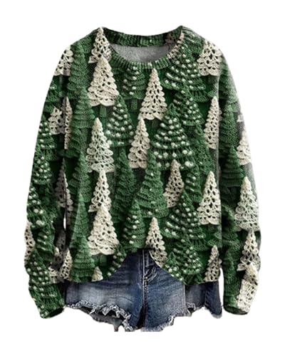 Christmas Tree Green White Crewneck Sweatshirt Graphic Christian Gifts for Women Christmas Tree Cute Sweatshirts for Women Trendy Merry Christmas Sweatshirt