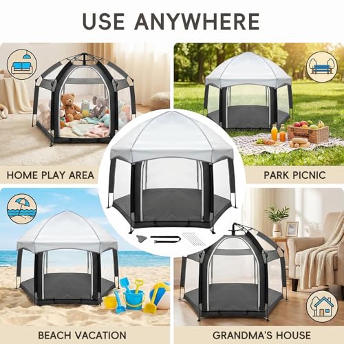 Image of Palopalo Black Pop Up Baby Beach Tent - UPF50+ Sun Protection Canopy & Mosquito Net, Instant Setup Portable Playpen for Indoor & Outdoor Play, Lightweight Pack and Play Yard