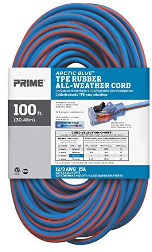 Prime Lt530835 100Ft. 12/3 Sjeow Bu/Or Arctic Blue All Weather Extension Cord W/Primelok & Primelight Indicator Light #TOP2