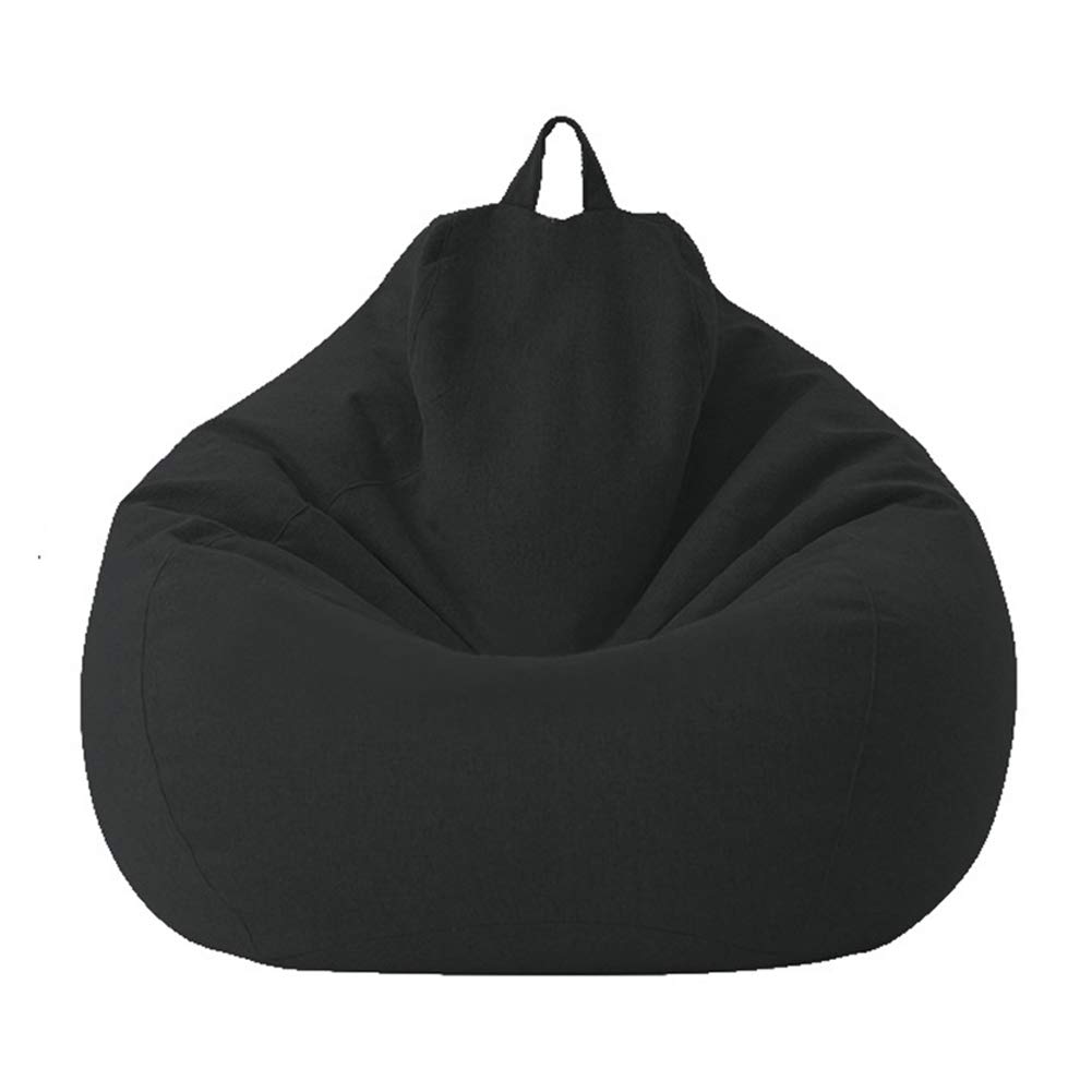 Premium Linen Cover Bean Bag Cover, Bean Bag Chairs Sofa Cover Solid Color Simple Design Seat Recliner Outdoor and Indoor Lazy Lounger, with No Filling,Black,L
