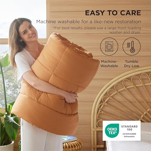 Image of Bedsure Comforter Duvet Insert - Quilted Comforters Full Size, All Season Duvet, GentleSoft Down Alternative Bedding, with 8 Tabs, Gifts for Women /Men, Burnt Orange, Full 86 x 82 Inches