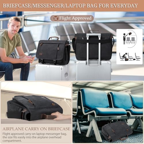 17.3 Inch Messenger Bag for Men: 2PCS Laptop Bag PU Leather Canvas Work Briefcase Large Office4