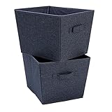 Household Essentials Tapered Fabric Hard-Sided Storage Bins with Cloth Handles, Set of 2, Denim