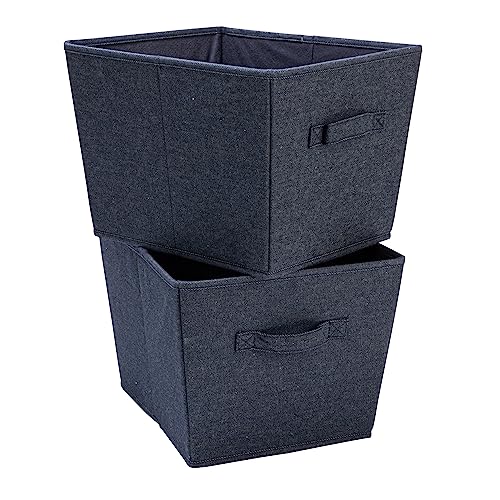 Household Essentials Tapered Fabric Hard-Sided Storage Bins with Cloth Handles, Set of 2, Denim
