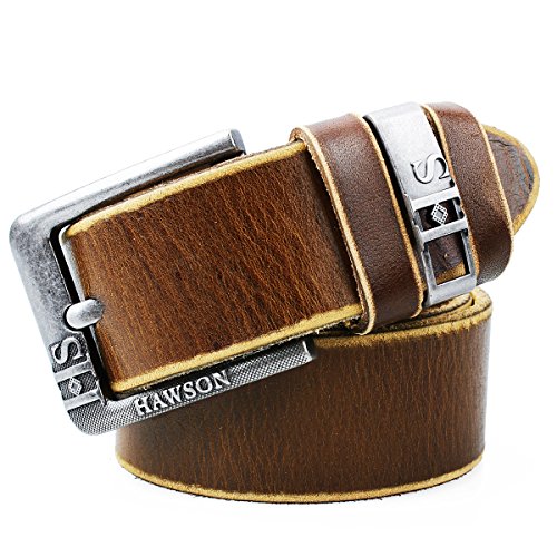 HAWSON Full Grain Genuine Leather Belt for Men with Pin Buckle - 1.3'' and 1.5'' 3 Colors Men Belts with Black Gift Box